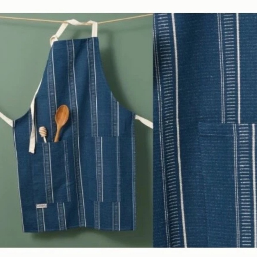 NEW Caraway Linen Striped Apron - Navy - Picture 2 of 3